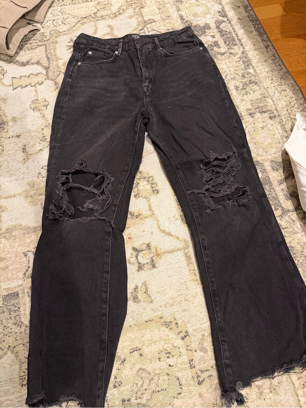 BDG Black High-Rise Flare Jeans with Knee Rips